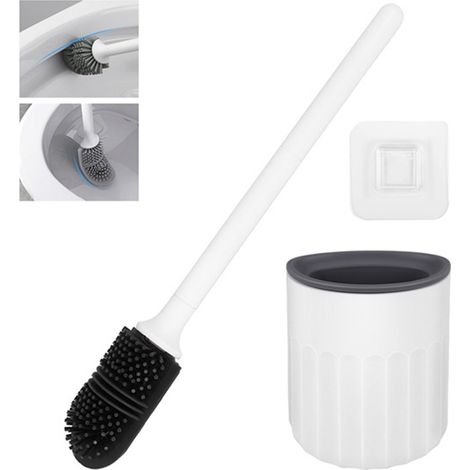 Brosse WC Silicone, Brosse Toilettes WC Avec Support, Brosse Toilette Flexible, Antigoutte und Séchage Rapide, Installation Sol oder Mur (1/5)