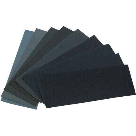 24 feuilles de papier de verre assorties, 12 grains différents, adaptées au ponçage du bois et du métal, pour une utilisation à sec ou à l'eau. Grains : 120/150/180/240/320/400/600/800/1000/1500/2500/