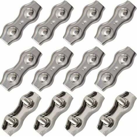 Morsetto per cavi duplex in acciaio inox, connettore per fune M2, morsetto per cavi in acciaio da 1,5 mm, 12 pezzi