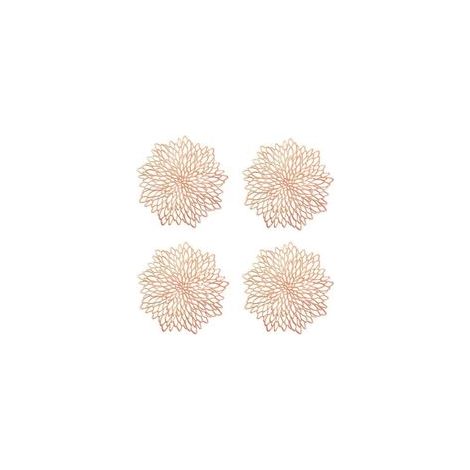 Lot de 4 napperons ronds or rose en plastique évidé, isolation thermique et décoration de table – (1/2)