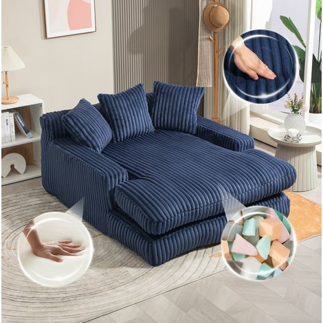 Chaiselongue 125x155x63 cm marineblau Cord mit 3 Kissen und ohne Montage (1/5)