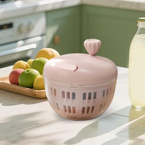 Fruit Bowl with Lid, 360° Rotation and Handle, Ideal for Washing and Draining Fruit (Pink) (1/4)
