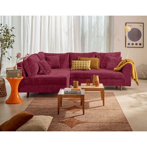 Lisa Design – Canapé d'angle gauche 4 places en velours texturé prune – Dimensions 231x161cm – Coussins déhoussables – Montage rapide en 15 minutes