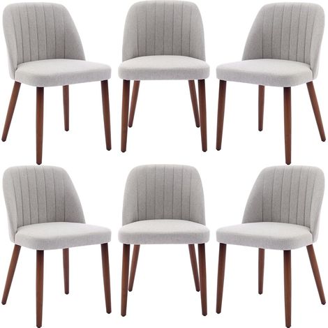 Lot de 6 Chaises de Salle à Manger, Chaise de Cuisine, Chaise de salon, Dossier en Tissu et Pieds en Bois,gris (1/5)