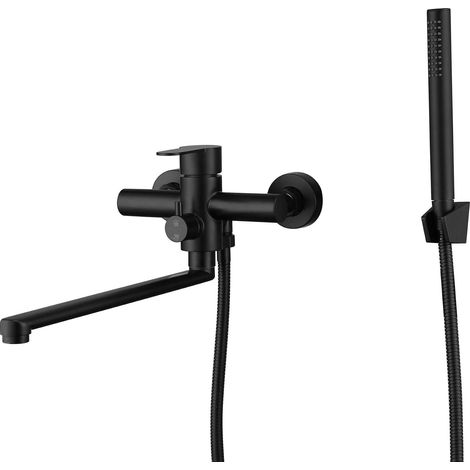 Badewannenarmatur aus Edelstahl mit Handbrause, Einhebelmischer, schwarze Badewannenarmatur mit freiliegendem 1,5 m Brauseschlauch für Waschbecken (1/5)