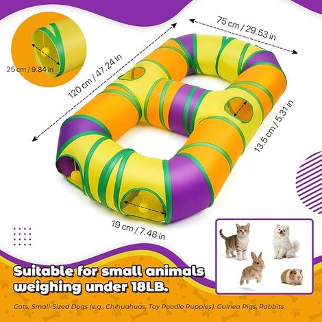 Tunnel de Jeu pour Chat Interieur en Forme de 8, Jouer Tube pour Chat avec Pompons Suspendus et Trou interactif pour Chatons, Chiots, Lapins, furets, cochons d'Inde (1/4)