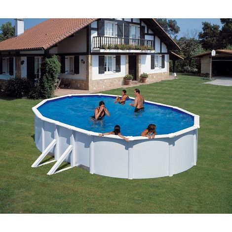 GRE – Piscine tubulaire ovale démontable 610x375x120 – Paroi en tôle d'acier galvanisé – Échelle de sécurité incluse – Filtration à sable (1/5)