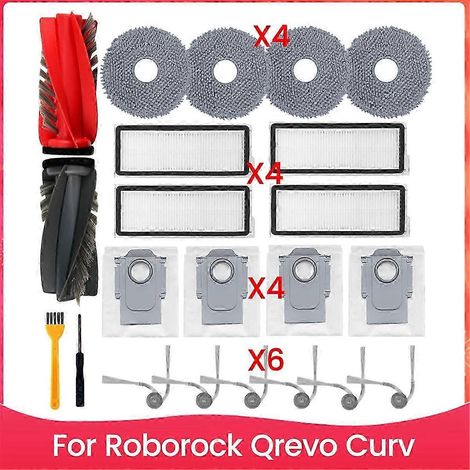 Kit d'accessoires pour aspirateur robot Qrevo Curv : brosse latérale, filtre HEPA, lingettes de nettoyage et sacs à poussière de rechange (1/5)