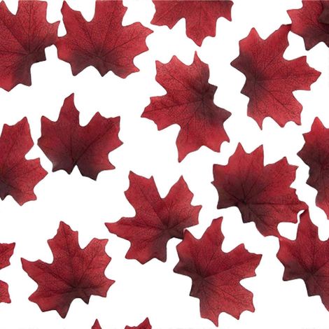 50 feuilles d'érable artificielles de 8 cm de long avec nervures détaillées, multicolores, idéales pour les décors de mariage et les activités manuelles. (1/4)