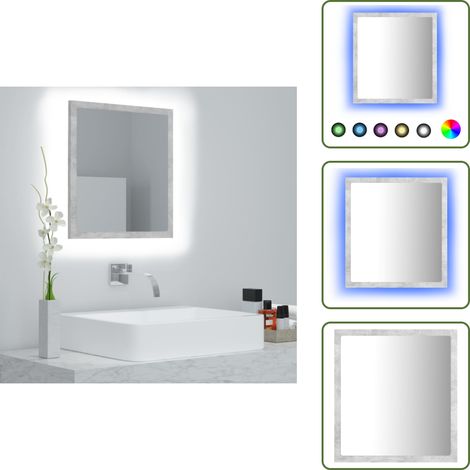 The Living Store Miroir à LED de salle de bain Gris béton 40x8,5x37 cm Acrylique - Miroir LED (1/5)