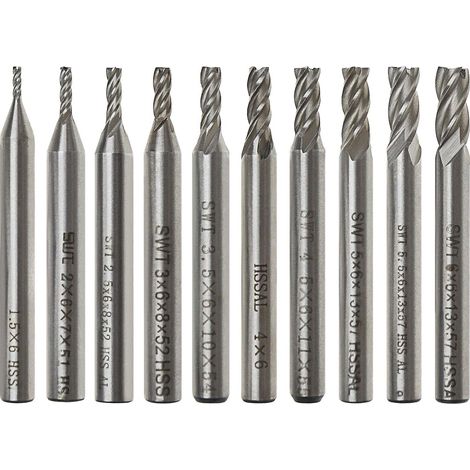 10pcs Kit de Fraise à Queue Droite à 4 Cannelures 1.5/2/2.5/3/3.5/4/4.5/5/5.5/6mm Dia 6mm Poignée pour Bois en Acier Allié au Carbone