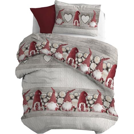 Parure de lit Simple en Flanelle 100% Coton avec Housse de Couette 155 x 200 cm et taie d'oreiller 52 x 82 cm, Housse de Couette Lavable en Machine à 40°, Motif (1/5)
