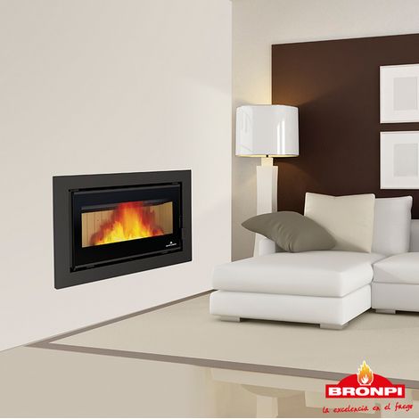 Bronpi – Insert à bois ventilé canalisable 14 kW – Puissance nominale 15 kW – Volume de chauffe 375 m³ – Sortie fumées 200 mm – Triple combustion (1/5)