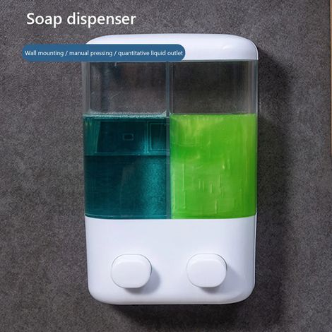 Distributeur de gel douche et lotion (2 x 500 ml) de 350 ml, étanche, à fixer au mur avec fenêtre transparente, idéal pour la maison, l'hôtel ou le restaurant. Convient pour la maison, l'hôtel ou le r (1/5)