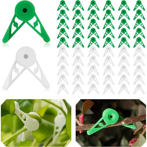 Lot de 60 pinces à plantes réglables à 360 degrés, pinces de formation de tiges pour le palissage à faible stress (vert + blanc) (1/5)