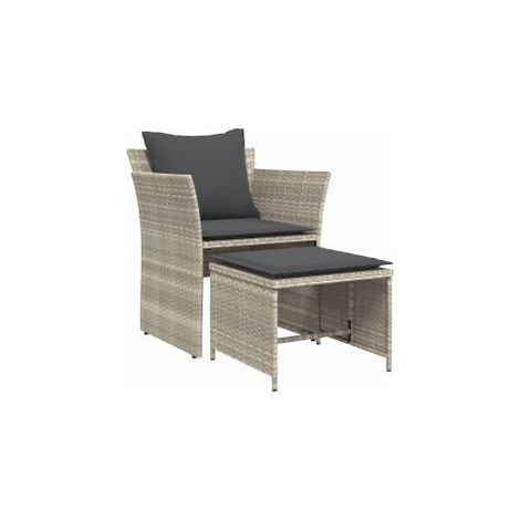 Chaise de jardin avec tabouret gris clair résine tressée (1/5)
