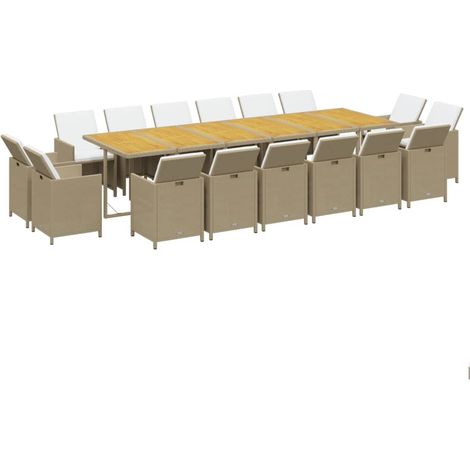 vidaXL Ensemble à manger de jardin coussins 17pcs Résine tressée Beige