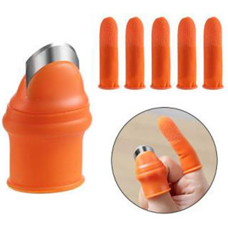 Cortador de verduras de silicona naranja con 5 tapas protectoras para facilitar la recolección, cabezal de corte de acero inoxidable 304 (5,5 x 2,5 cm) – 1 unidad (1/5)