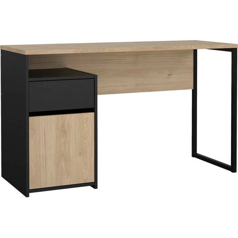 Dmora - Scrivania Mele, Scrittoio multiuso, Tavolo per ufficio porta PC, Piano di lavoro, 130x48 h77 cm, Rovere e Nero (1/5)