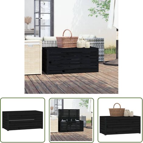 The Living Store Boîte de jardin noir 101x50,5x46,5 cm bois massif de pin - Coffre De Jardin - Rangement Extérieur - Meuble De Jardin - Bois Massif - Pin (1/5)