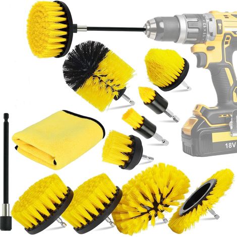 11PCS Brosse Nettoyage Perceuse, Nettoyage Voiture Brosse Visseuse, Brosses de Nettoyage Électrique pour Voiture Jantes Carrelage Tapis Cuisine Toilettes