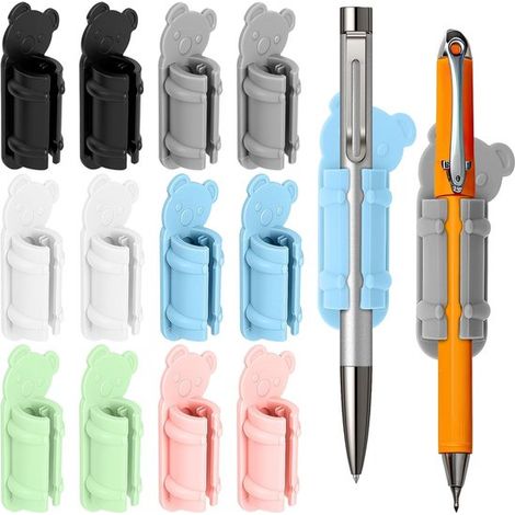 Lot de 12 porte-crayons autocollants - Porte-stylo en silicone autocollant - Porte-stylo de bureau - Accessoires de bureau - Pour stylos-plumes, crayons, pinceaux et marqueurs - Pour bureaux, murs, bu (1/5)