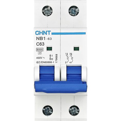 Chint 179668 NB1-63 2P C63 6kA DB Leitungsschutzschalter 2polig 63 A 240 V, 415 V (1/2)