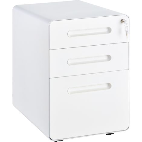 Caisson mobile à 3 tiroirs en acier blanc 39x48x59cm, caisson de bureau sous plan de travail