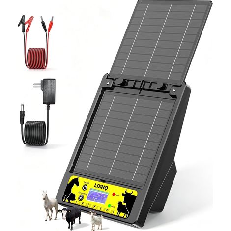 Électrificateur de Clôture Solaire pour Portée 32 KM, Batterie au Lithium 18000mAh, Électrificateur avec Panneau Solaire 10W, 0.3-2J, 6KV-12KV Réglable, Protection pour Volaille Domestiques (Noir) (1/5)