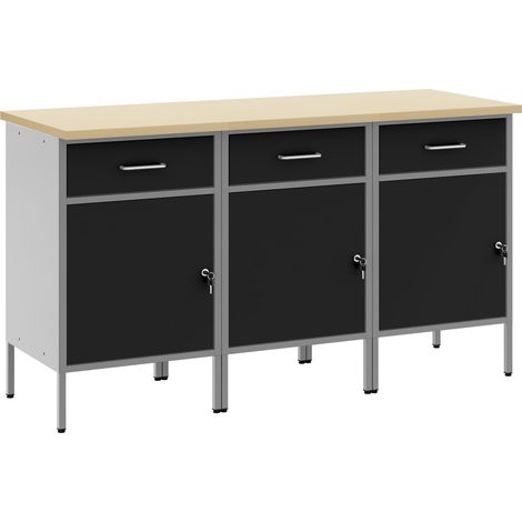 Placard de travail 3 pcs Noir et gris 150 x 55 x 85 cm (1/5)