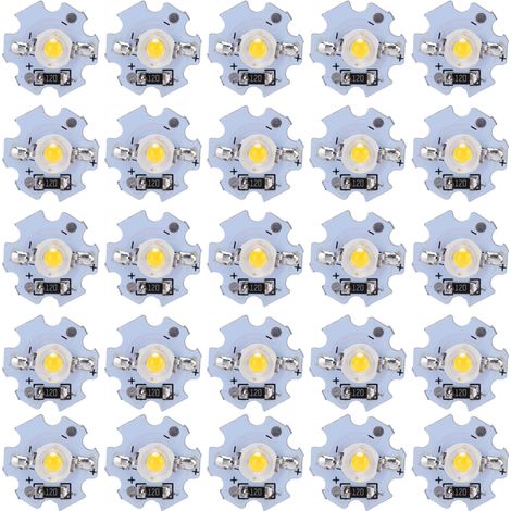 25 pièces LED haute luminosité 0.5W 5V avec plaque aluminium - Blanc chaud 3000‑3200K