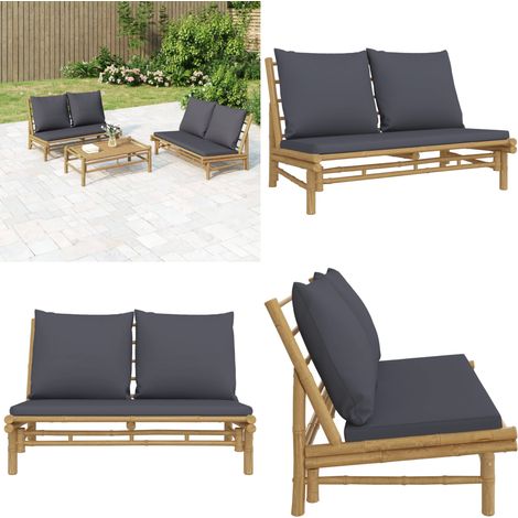 Banc de jardin avec coussins gris foncé bambou - Banc De Jardin - Mobilier De Jardin - Chaise Extérieure - Meubles En Bambou - Canapé D'extérieur - Home & Living (1/5)