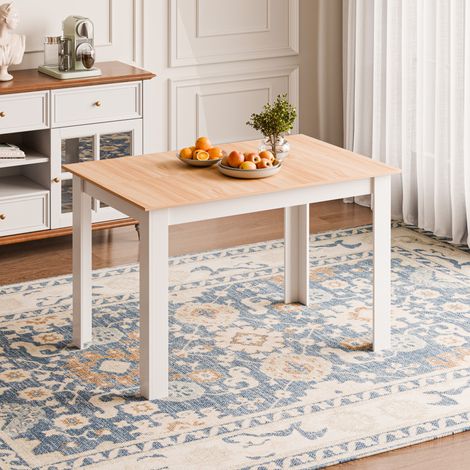 Mondeer Table de Salle à Manger 138L x 90l x 75H cm pour 6 Personnes, Table de Cuisine Rectangle pour Salle à Manger, Moderne, Chêne et Blanc (1/3)