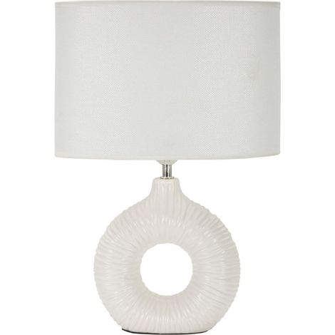 Lampada da tavolo Seta Bianca in ceramica con paralume in tessuto — 28,5×15×43 cm
