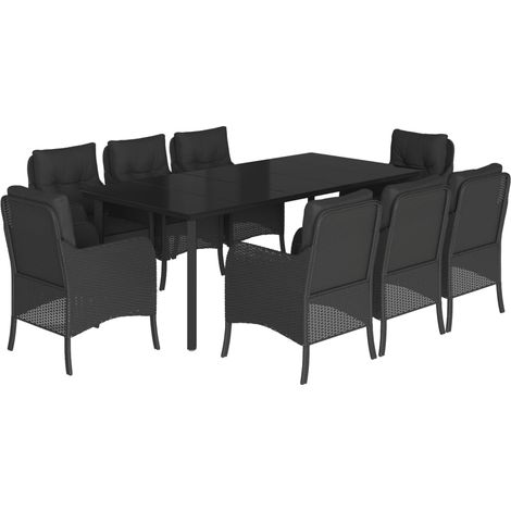 Maison Exclusive - 9-tlg. Garten-Essgruppe mit Kissen Schwarz Pol (1/5)