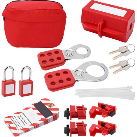 Kit de verrouillage sécurité LOTO industriel – 12 cadenas + loquets + étiquettes + sac de rangement pour disjoncteurs et produits chimiques