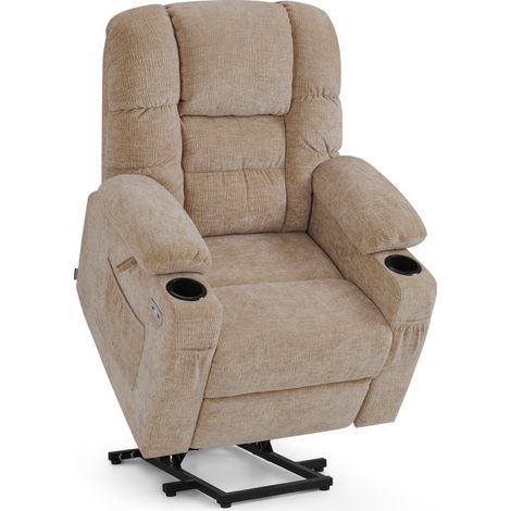 M MCombo Fernsehsessel mit Aufstehhilfe Elektrisch 7550, 3 Motoren, Rückenlehne & Beinstütze Getrennt Verstellbar, Relaxsessel mit Liegefunktion bis 170° (Chenille, Beige) (1/5)