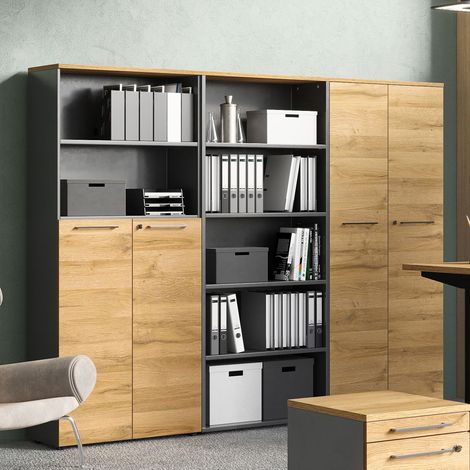 Aktenschrank Büromöbel Set AURAY-01 in Graphit mit Grandson-Eiche, BxHxT: ca. 240x197x40 cm (1/5)