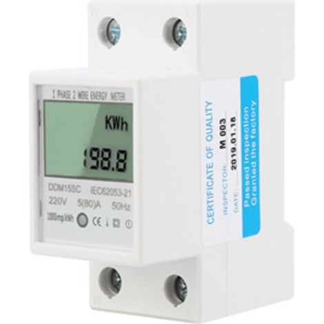Compteur d'énergie électrique monophasé 220 V 50 Hz avec écran LCD Montage sur rail DIN 35 mm (1/5)