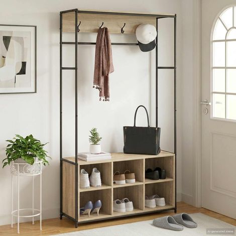 Portemanteau avec banc à chaussures Chêne Sonoma (1/5)