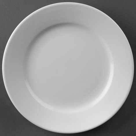 Assiettes à bord large 202mm lot de 12, porcelaine blanche, passe au micro-ondes, au four et au lave-vaisselle, CC207 (1/5)
