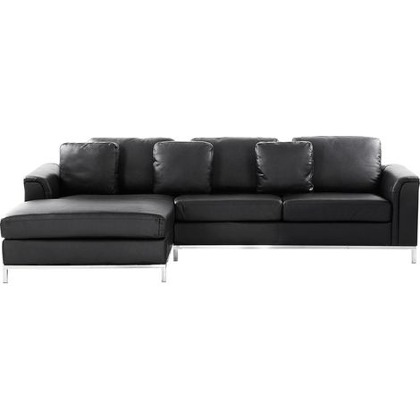 Divano angolare in pelle nero versione destro Oslo (1/5)