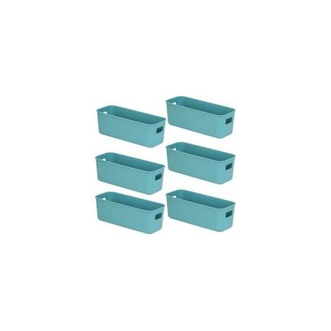 6 Scatole portaoggetti in plastica, scatole portaoggetti laterali strette da 28 cm, cestini e contenitori con manici, contenitori per cucina, bagno, ufficio 28×10×11 cm (Verde) (1/4)
