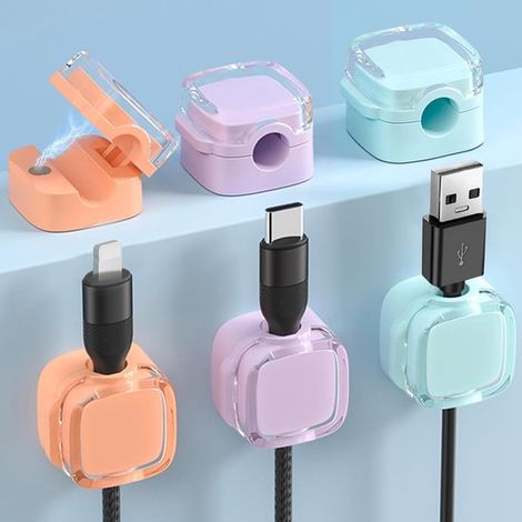 Juego de organizadores magnéticos para cables, 9 piezas, 3 piezas por color, organizador de cables de escritorio, potentes clips adhesivos (1/5)