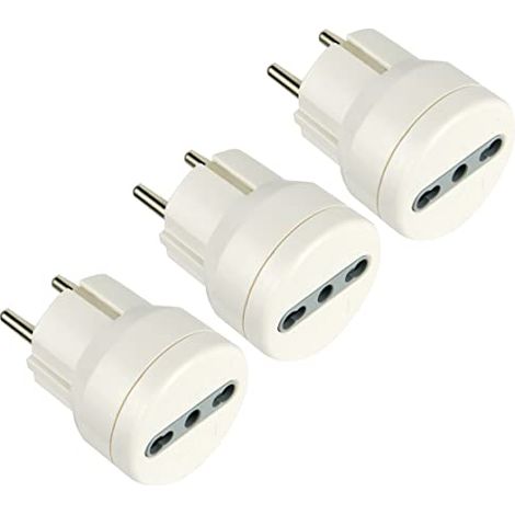 Adattatore Presa 10 /16 A, Spina Schuko Adattato per i Viaggi in Germania, Spagna, Portogallo, Austria, Grecia, Turchia, Bianco, Confezione da 3