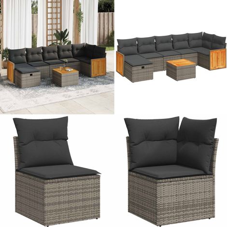 vidaXL Salon de jardin 8 pcs avec coussins gris résine tressée (1/5)