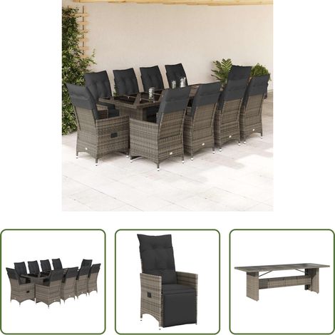 vidaXL Relaxsessel - 11-tlg. Garten-Bistro-Set mit Kissen Grau Poly Rattan (1/5)