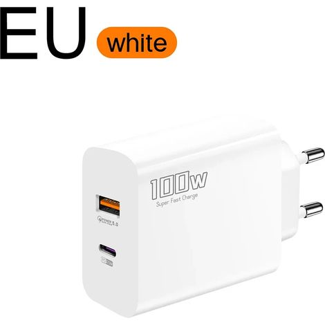 Adaptateur de charge rapide Elough 100 W EU/US USB-C + USB-A pour téléphones portables, tablettes Huawei, Samsung et iPhone. Compatible avec les modèles 8 et 9 Huawei. (1/5)