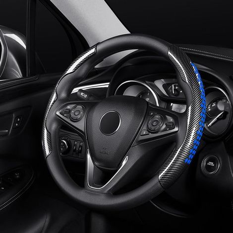 Funda para volante con estructura de fibra de carbono negra y azul,para todas las estaciones,resistente al desgaste