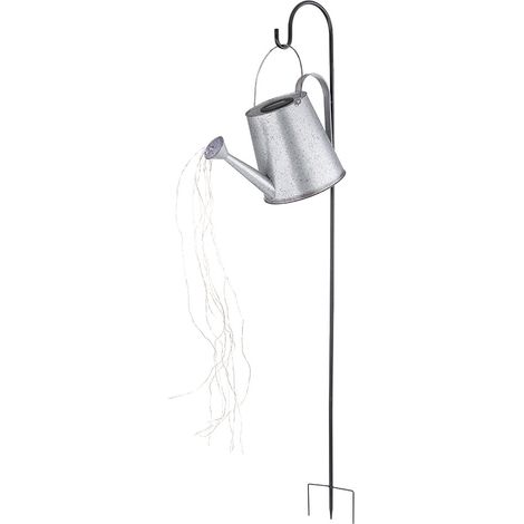Wasserfall Gießkanne Solar LED Garten Deko draußen Gießkanne mit Lichterkette Außen mit Halterung, flackernde LEDs, 80x LED neutralweiß H 130 cm